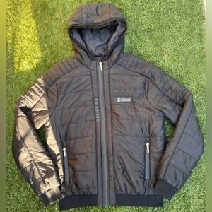 P.E Nation Equinox Black Insulated Quilted Hooded Full Zip Puffer Jacket RARE L
